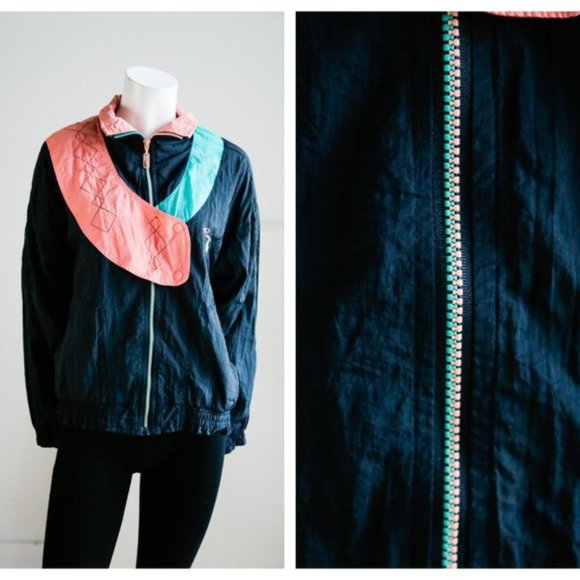 Vintage 80s 90sUnique Puma Teal Peach Zip Jacket - Picture 1 of 10